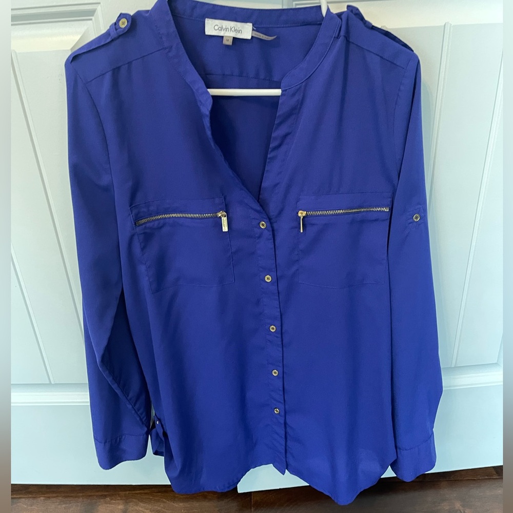 Calvin Klein Blue Dress Shirt with gold accents - Picture 2 of 7